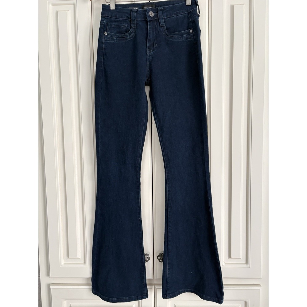 Y2K Rampage Dark Wash‎ Blue Denim Wes High Rise Flare Jeans Juniors Size  1